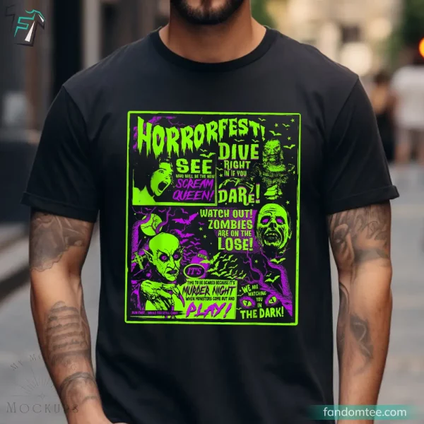 Vintage Horrorfest Halloween Movie Shirt for Horror Movie Lovers