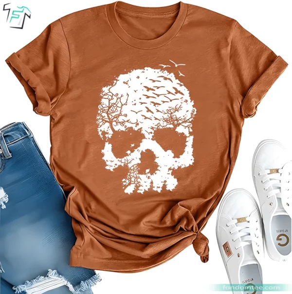 Vintage Skull Tree Funny Gothic Halloween Skeleton Shirt for Women Horror Scary Tee