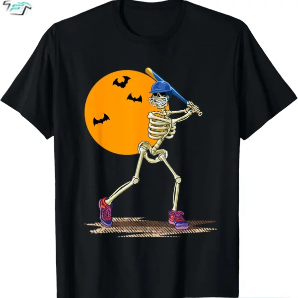 Baseball Skeleton Halloween Tee Funny Dancing Skeleton Shirt