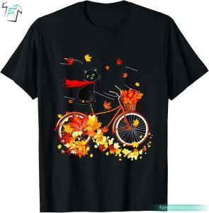 Black Cat Tee Shirt Funny Atumn Gift For Fall Cycling Lover