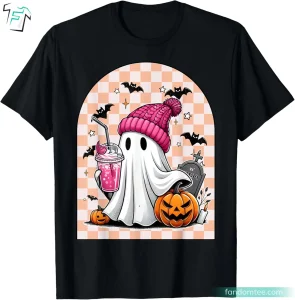 Cute Ghost Drinking Coffee Funny Halloween Ghost Boo Shirt