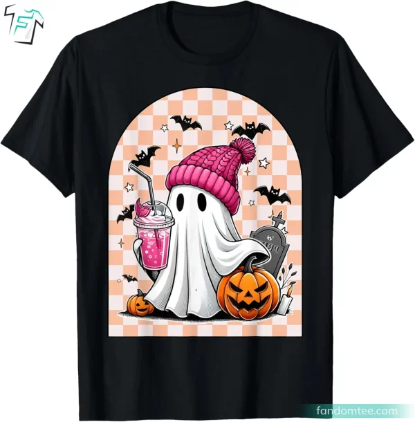 Cute Ghost Drinking Coffee Funny Halloween Ghost Boo Shirt