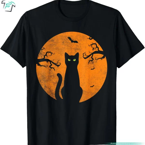 Funny Black Cat Shirt Halloween Tee For Cat Lovers