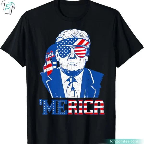 Funny Trump Shirts Donald Trump Merica Sunglasses US Flag