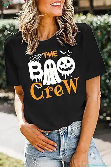 Funny Halloween The Boo Crew Shirt Women Cute Spooky Season