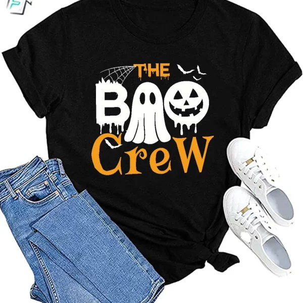 Funny Halloween The Boo Crew Shirt Women Cute Spooky Season