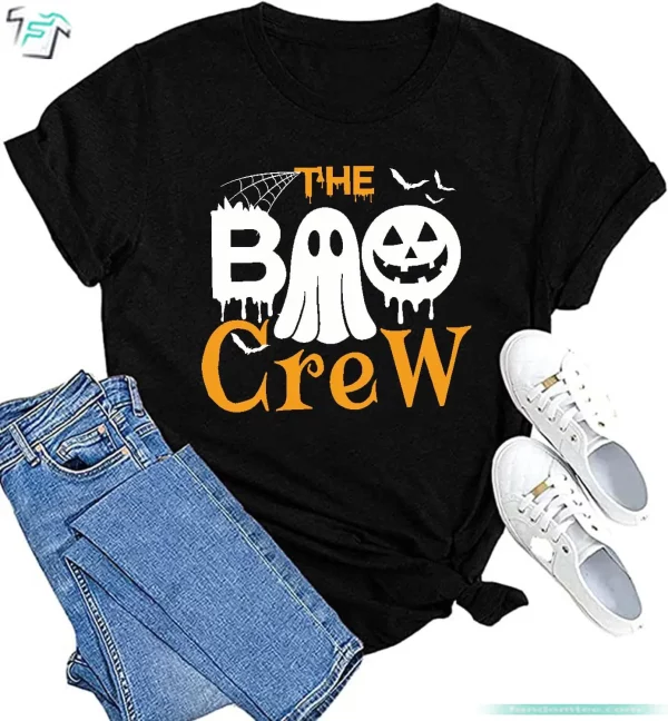 Funny Halloween The Boo Crew Shirt Women Cute Spooky Season