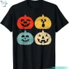 Funny Retro Vintage Pumpkin Halloween Face Jack O Lantern Tee Shirt