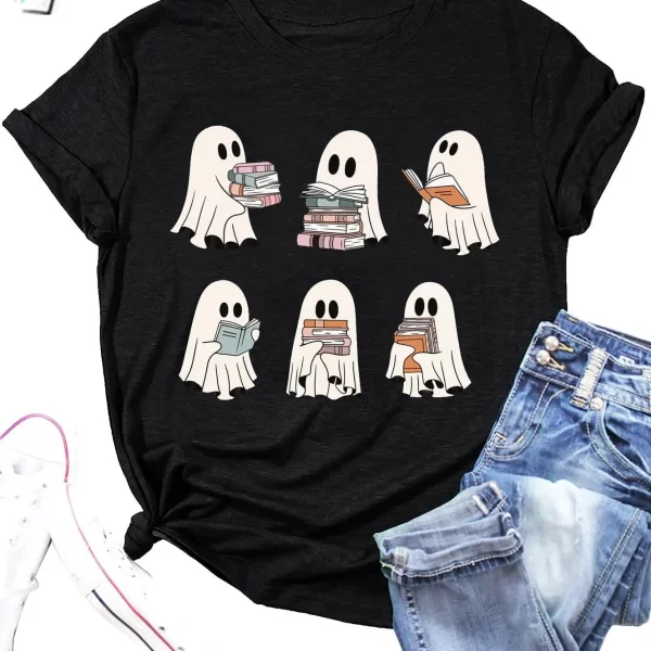 Ghost Reading Books Cute T Shirt Boo Boo Spooky Season Tee