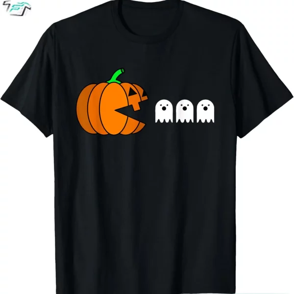 Halloween Pumpkin Eating Ghost Funny Mens Pumpkin Shirt for Gamer