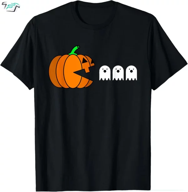 Halloween Pumpkin Eating Ghost Funny Mens Pumpkin Shirt for Gamer