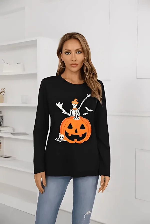 Halloween Pumpkin Face Tee Funny Skeleton T Shirt For Men