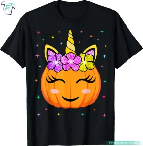 Halloween Thanksgiving Cute Unicorn Pumpkin T Shirt For Women Mens Boys Kids