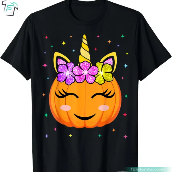 Halloween Thanksgiving Cute Unicorn Pumpkin T Shirt For Women Mens Boys Kids