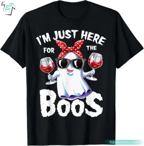 Im Just Here For The Boos Shirt Funny Halloween Women Ghost Cute Tee