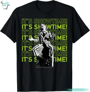 It's Showtime Text Stack Horror Halloween Beetlejuice Green Shirt