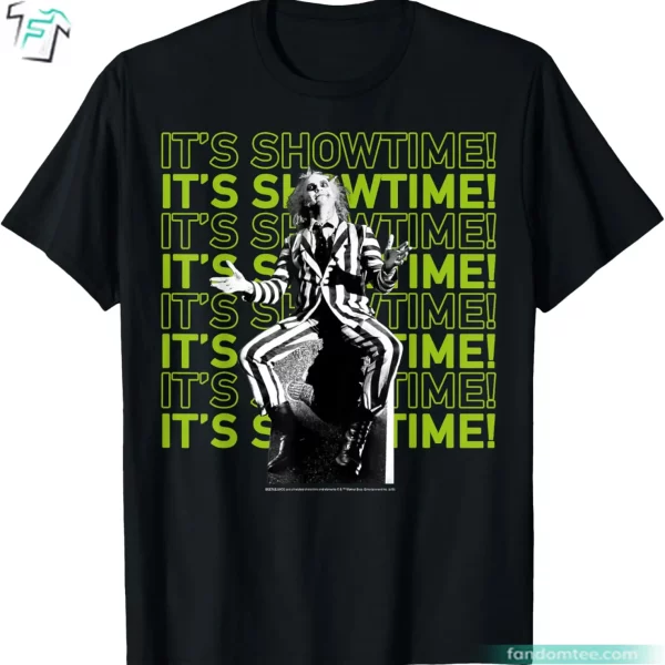 It’s Showtime Text Stack Horror Halloween Beetlejuice Green Shirt