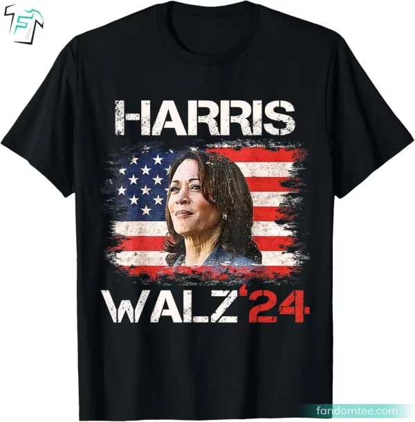 Kamala Harris Tim Walz 24 Kamala Harris T Shirt Retro America Flag