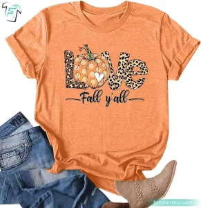 Love Fall Y'all Funny Leopard Pumpkin Shirt