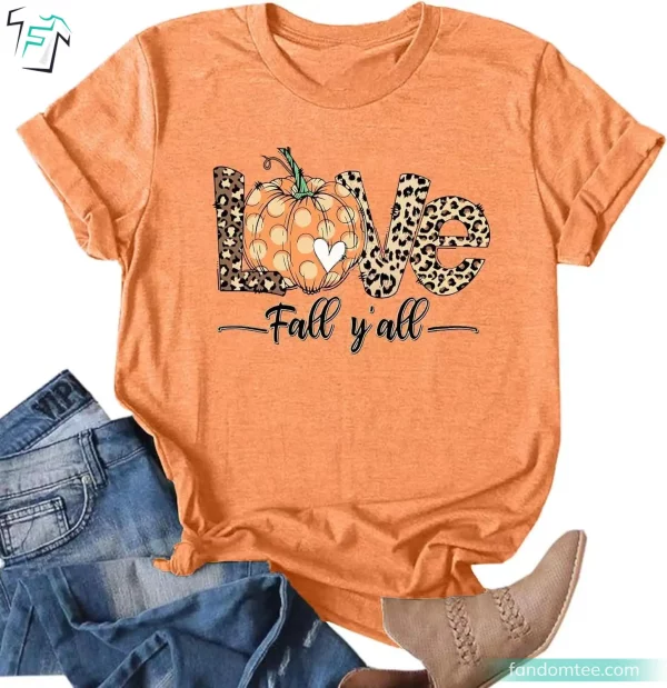 Love Fall Y’all Funny Leopard Pumpkin Shirt