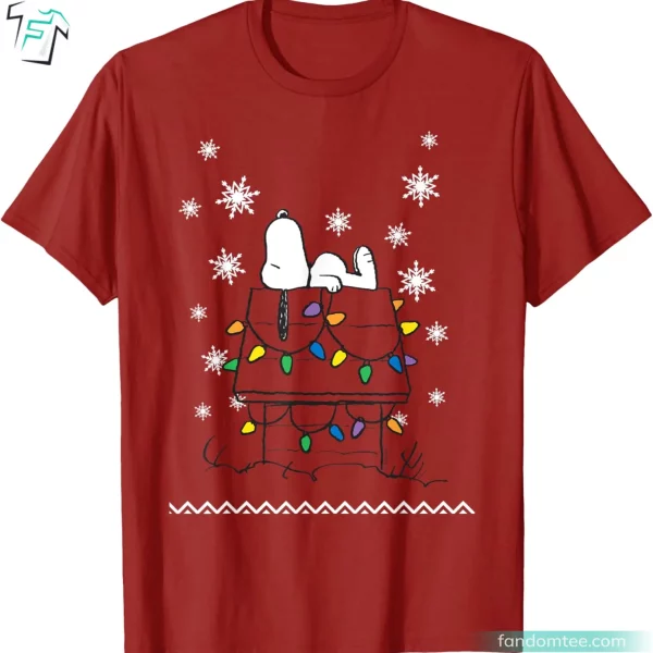 Peanuts Holiday Snoopy Dog House Funny Christmas Peanuts Mens Shirt