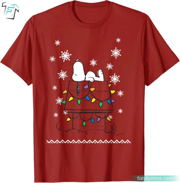 Peanuts Holiday Snoopy Dog House Funny Christmas Peanuts Mens Shirt