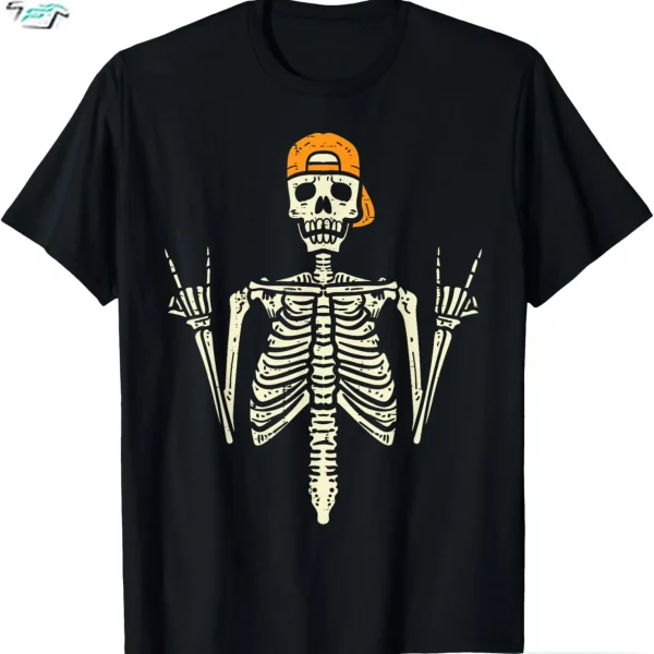 Rocker Skeleton Graphic Tees Funny Cap Skater Cool Halloween Punk Boys Men