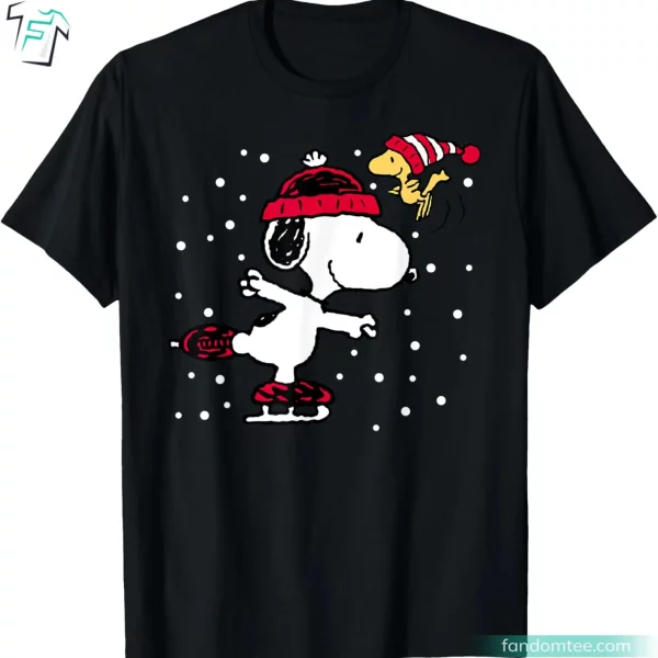 Snoopy and Woodstock Skate Funny Christmas Peanuts Tee Shirt