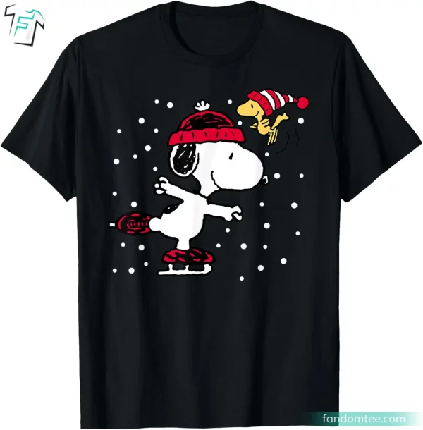 Snoopy and Woodstock Skate Funny Christmas Peanuts Tee Shirt