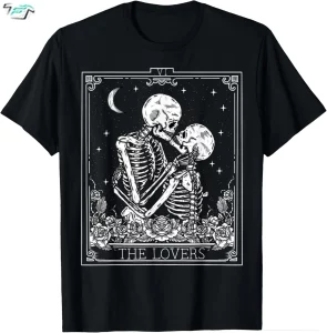 The Lovers Funny Skeleton Shirts Vintage Tarot Card Astrology Goth Halloween Tee