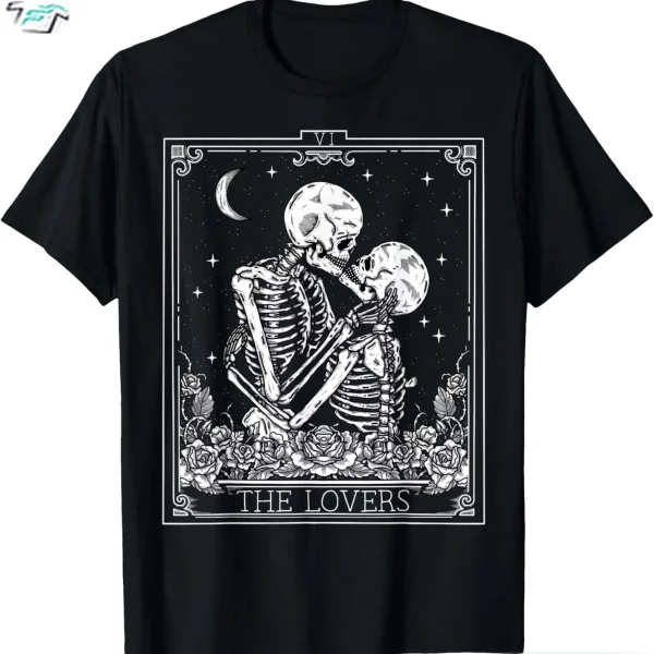 The Lovers Funny Skeleton Shirts Vintage Tarot Card Astrology Goth Halloween Tee