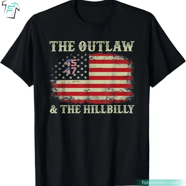 The Outlaw & The Hillbilly America Flag Trump Vance Tee Shirt