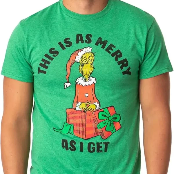 This Is As Merry As I Get Mens Grinch Shirt Funny Christmas Graphic Tee