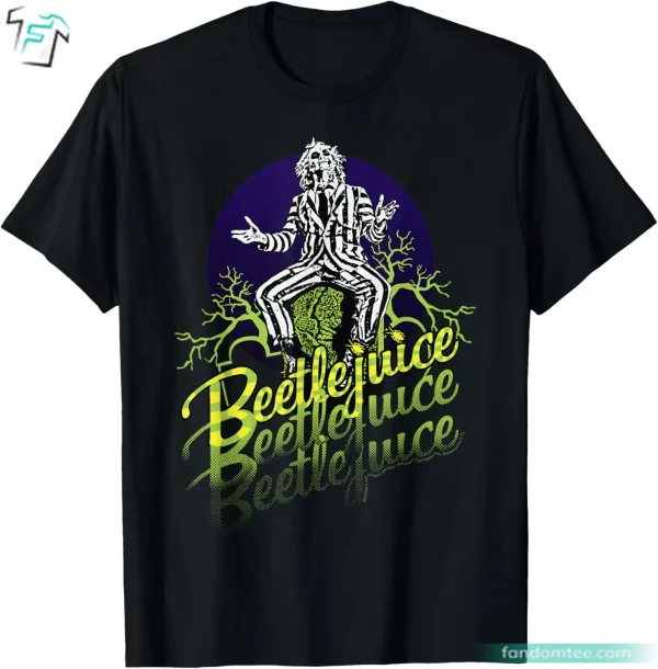 Three Times Text Portrait Vintage Beetlejuice Mens Shirt