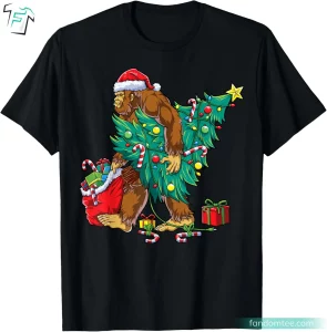 Bigfoot Christmas Tree Lights Xmas Sasquatch Lovers T Shirt