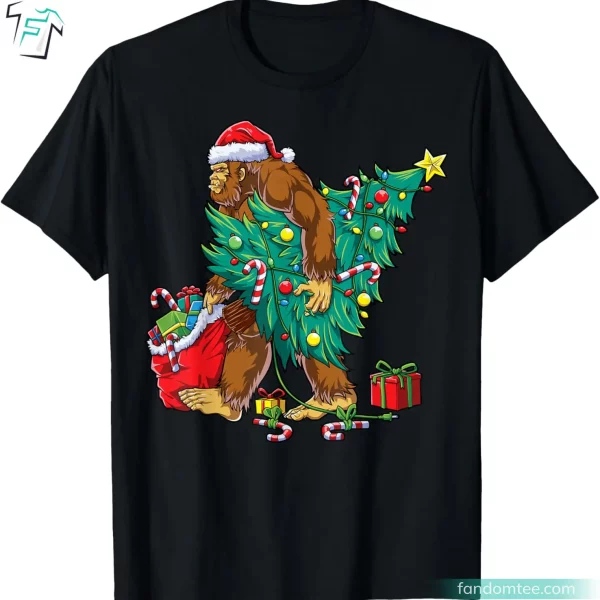 Bigfoot Christmas Tree Lights Xmas Sasquatch Lovers T-Shirt