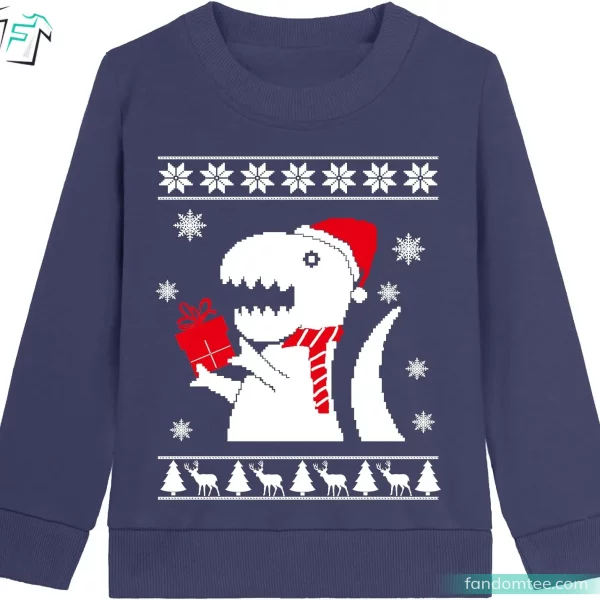 Christmas Dinosaur Sweatshirt Funny Xmas Graphic Tee