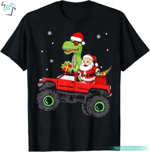 Christmas Family Matching Santa Truck Dinosaur Christmas T Shirt