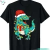 Xmas Tree Lights Santa Dinosaur Christmas T Shirt