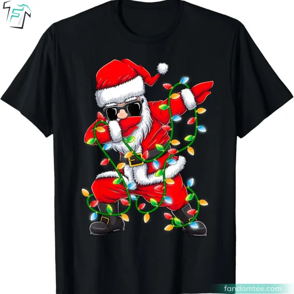 Dabbing Santa Xmas Lights Funny Christmas Santa Shirt