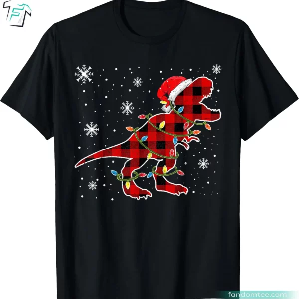 Dino Buffalo Plaid Santa T-Rex Funny Dinosaur T Shirts For Adults