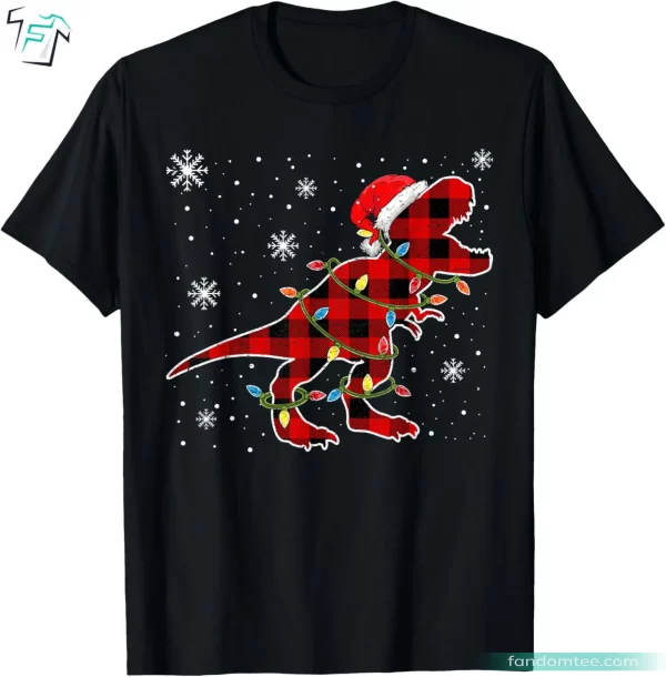 Dino Buffalo Plaid Santa T-Rex Funny Dinosaur T Shirts For Adults