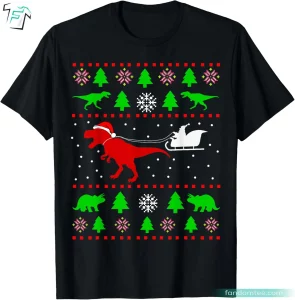 Dino Ugly Christmas Sweater Funny Dinosaur Tee Shirts For Adults