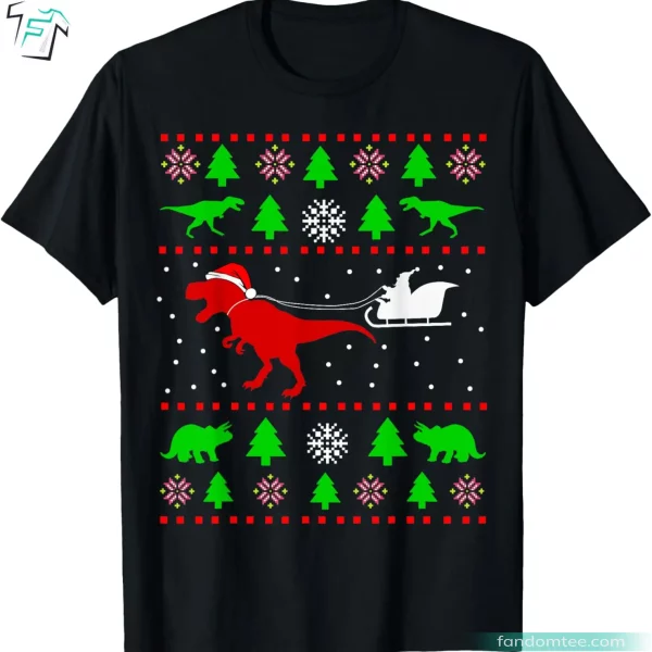 Dino Ugly Christmas Sweater Funny Dinosaur Tee Shirts For Adults