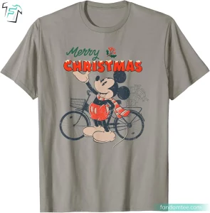 Disney Merry Christmas Bicycle Retro Mickey Mouse Christmas Tee Shirts