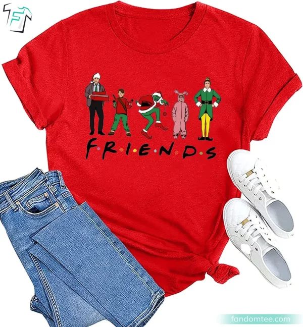 Friends Christmas Character Shirt Funny Xmas Movie Cartoon Graphic Tee