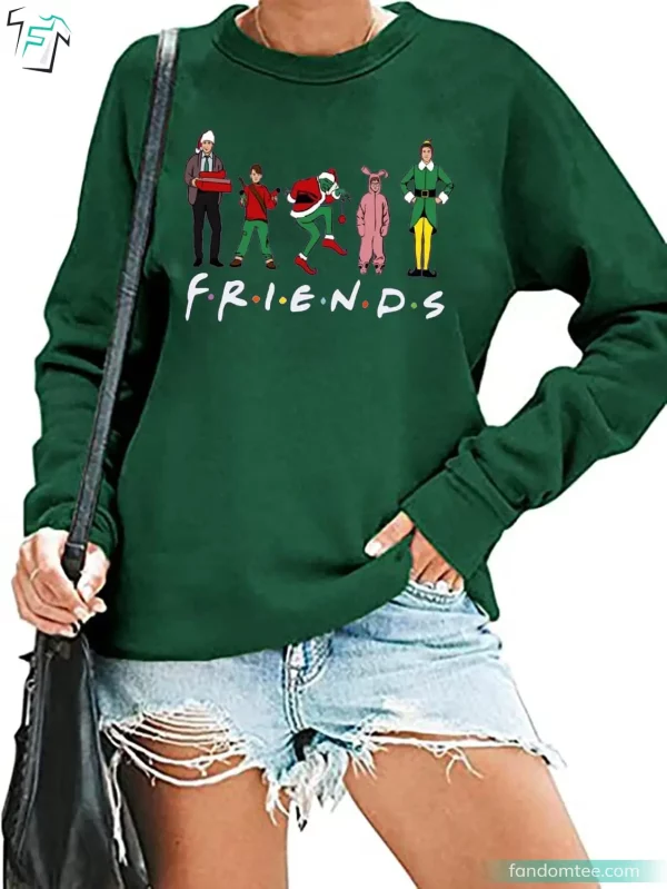 Friends Christmas Character Shirt Funny Xmas Movie Cartoon Graphic Tee