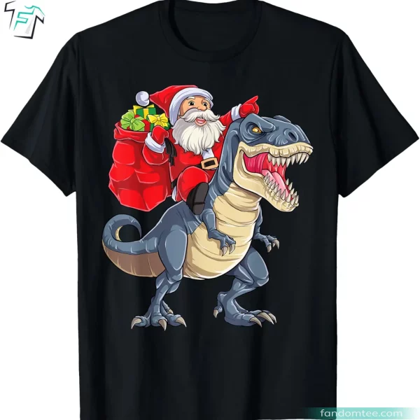 Funny T rex Xmas Santa Men’s Dinosaur T-Shirt