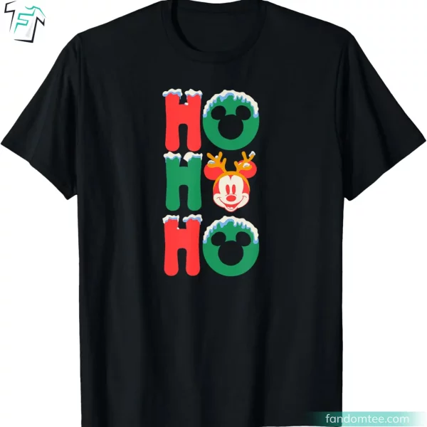 Ho Ho Ho Snowy Christmas Antlers Mickey Mouse Xmas Shirt