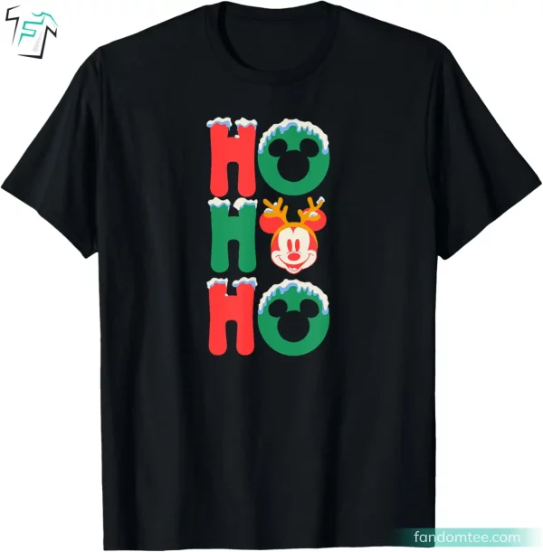 Ho Ho Ho Snowy Christmas Antlers Mickey Mouse Xmas Shirt